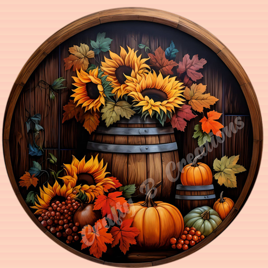 10" Sunflowers in Whiskey Barrel Sign