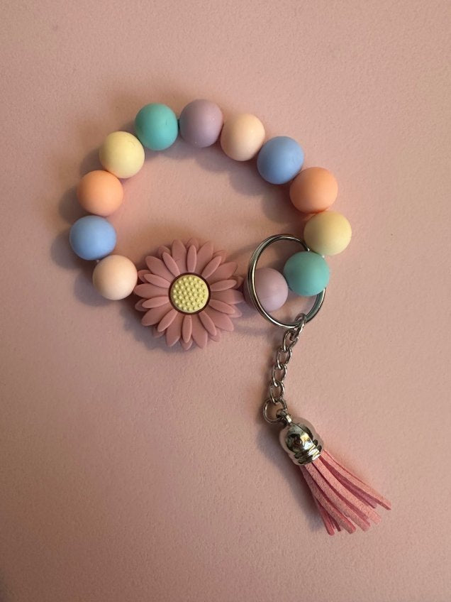 Wristlet Keychain - Small Beads with Flower