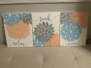 Decor 3-Piece 11x14 Canvas Bathroom Signs-Relax Soak Unwind